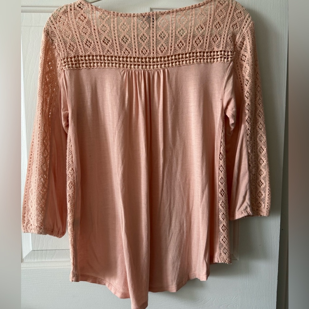 Lucky brand Boho top, S, pale pink, slip over, 3/4 sleeves, boat neck, NWOT - Picture 5 of 5
